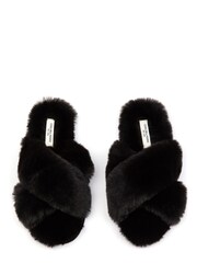 Chelsea Peers Black Regular Fit Fluffy Cross Strap Slider Slippers - Image 2 of 3