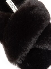 Chelsea Peers Black Regular Fit Fluffy Cross Strap Slider Slippers - Image 3 of 3