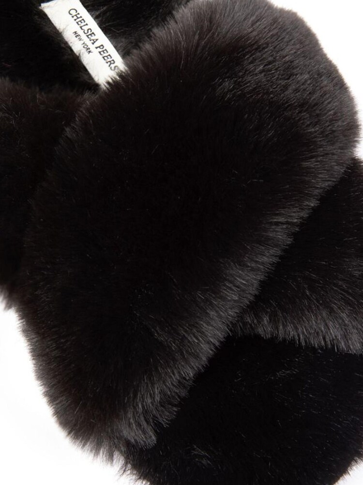 Chelsea Peers Black Regular Fit Fluffy Cross Strap Slider Slippers - Image 3 of 3