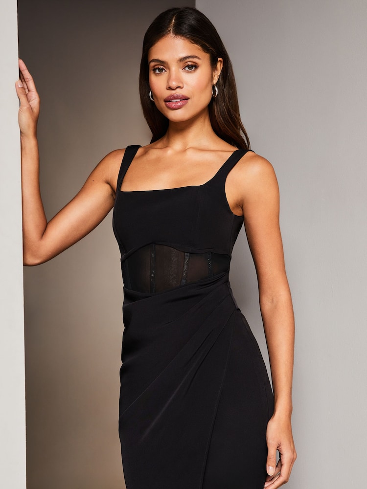 Lipsy Black Corset Square Neck Maxi Dress - Image 4 of 4