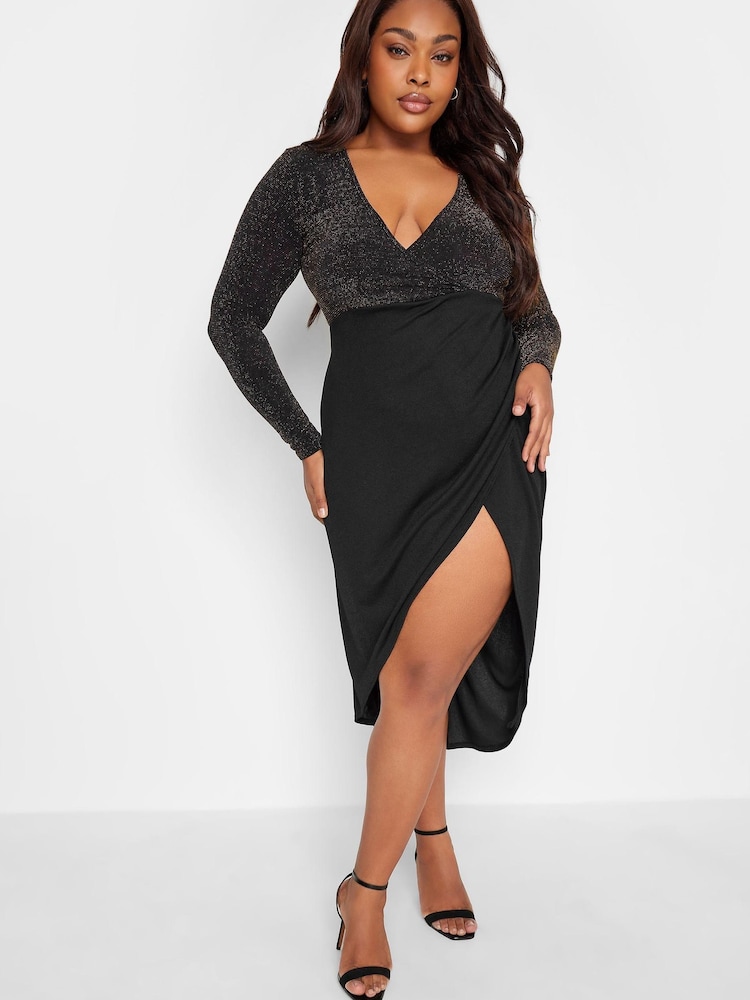 Yours Curve Black Limited Bodycon Wrap Dress - Image 1 of 4