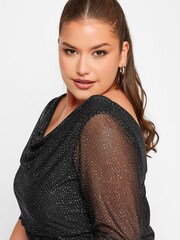 Yours Curve Black London Party Glitter Mesh Cowl Neck Dress - Image 3 of 4