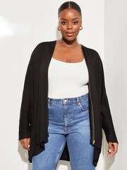 Lipsy Black Curve Long Sleeve Zip Batwing Cardigan - Image 1 of 4
