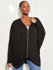 Lipsy Black Curve Long Sleeve Zip Batwing Cardigan - Image 4 of 4