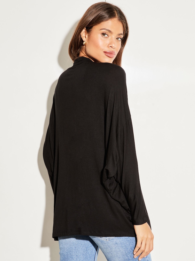 Lipsy Black Long Sleeve Zip Batwing Cardigan - Image 2 of 4