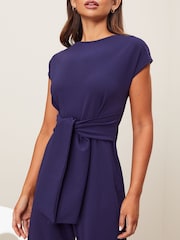 Lipsy Navy Petite Cap Sleeve Tie Front Jumpsuit - Image 3 of 3