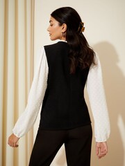 Friends Like These Cream 2 in 1 Ruffle Neck Contrast Sleeve Top - Image 4 of 4