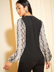 Friends Like These White Snake 2 in 1 Ruffle Neck Contrast Sleeve Top - Image 4 of 4
