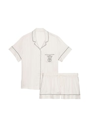 Victoria's Secret White Logo Stripe Satin Short Pyjama Set - Image 1 of 1