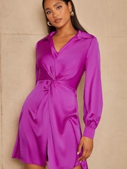 Chi Chi London Purple Long Sleeve Plunge Twist Detail Midi Dress - Image 3 of 4