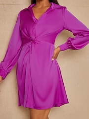 Chi Chi London Purple Long Sleeve Plunge Twist Detail Midi Dress - Image 4 of 4