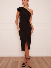 Chi Chi London Black One Shoulder Wrap Detail Midi Dress - Image 1 of 4