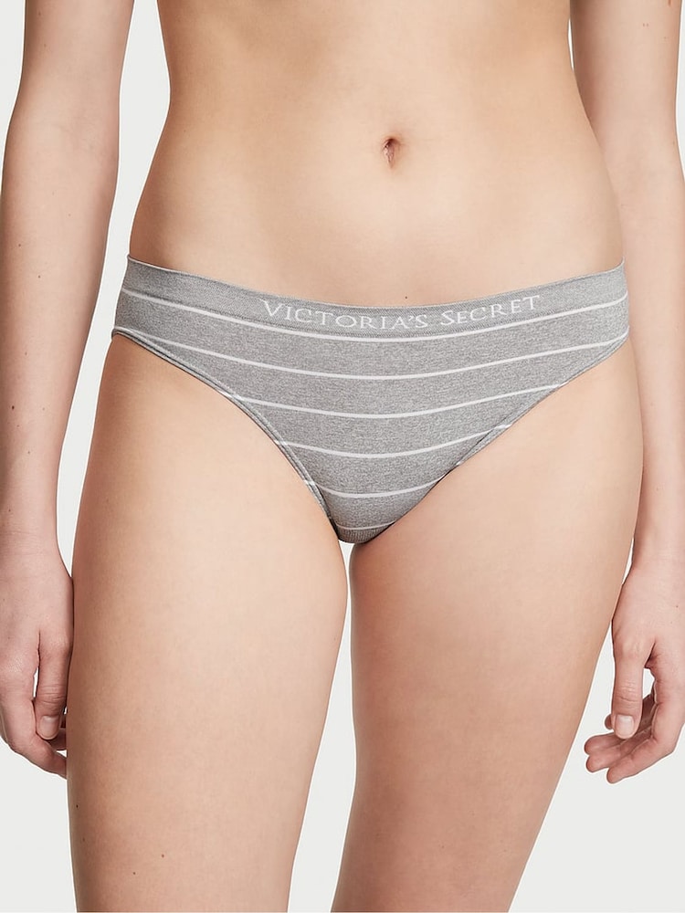Victoria's Secret Grey Heather Stripe Bikini Knickers - Image 1 of 3