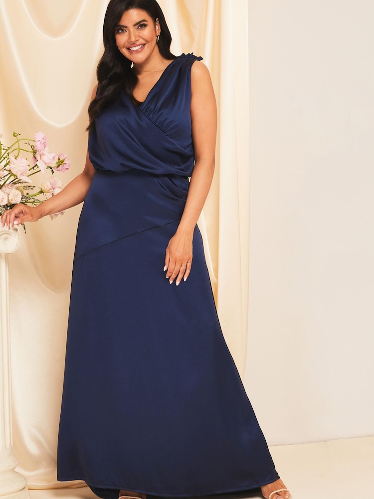 Marineblau - Lipsy Maisie Drapiertes Brautjungfernkleid aus Satin - Bild 1 von 1