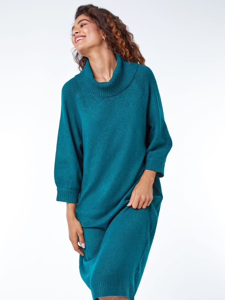 Roman Teal Blue Roll Neck Knitted Midi Dress - Image 2 of 5 Roman Teal Blue Roll Neck Knitted Midi Dress - Image 2 of 5