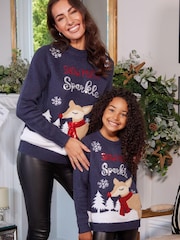 Threadbare Blue Sequined Crew Neck Christmas Jumper - Image 1 of 4