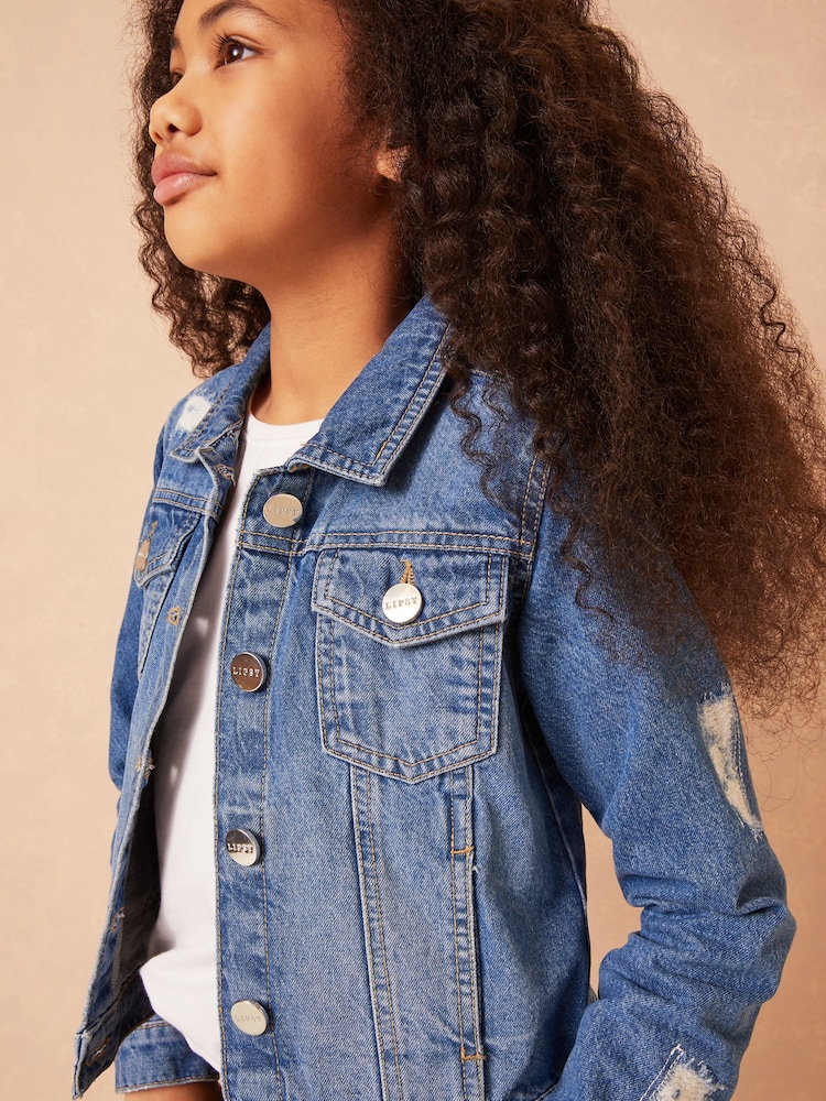 Lipsy Blue Ripped Denim Jacket - Image 4 of 4