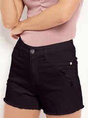 Lipsy Black Raw Hem Mid Rise Denim Shorts - Image 2 of 4