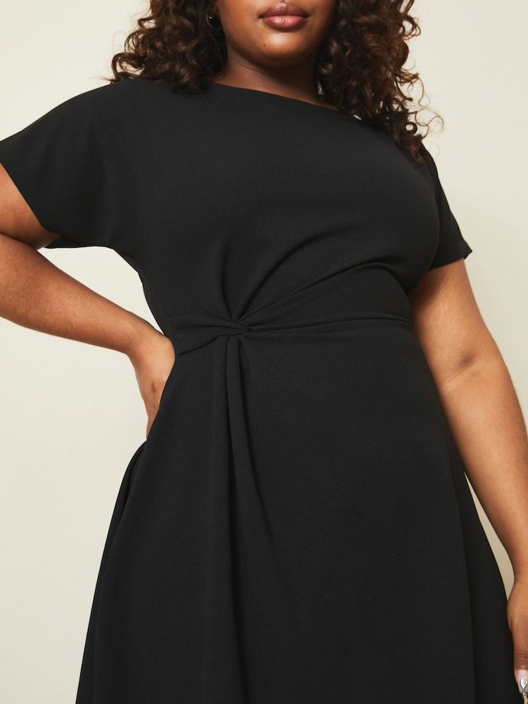 Lipsy Black Curve Twist Side Shorts Sleeve Mini Skater Dress - Image 4 of 4 Lipsy Black Curve Twist Side Shorts Sleeve Mini Skater Dress - Image 4 of 4