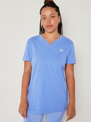 Victoria's Secret PINK Cornflour Blue Cotton ShortSleeve Henley Campus TShirt - Image 1 of 5