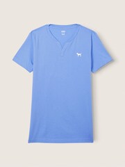 Victoria's Secret PINK Cornflour Blue Cotton ShortSleeve Henley Campus TShirt - Image 4 of 5