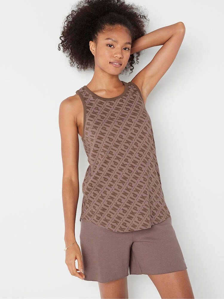 Victoria's Secret PINK Iced Coffee Brown Logo Racerback Tank Top - Image 1 of 4 Victoria's Secret PINK Iced Coffee Brown Logo Racerback Tank Top - Image 1 of 4