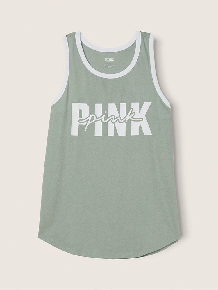 Victoria's Secret PINK Iceberg Green Logo Racerback Tank Top - Image 1 of 1 Victoria's Secret PINK Iceberg Green Logo Racerback Tank Top - Image 1 of 1