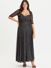 Scarlett & Jo Black Glitter Curve Elizabeth Floral Velvet Flocked Mesh Maxi Dress - Image 1 of 5