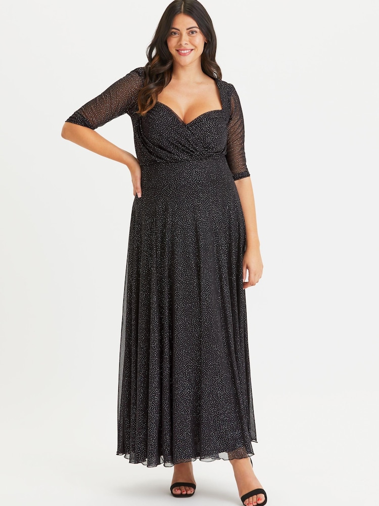 Scarlett & Jo Black Glitter Curve Elizabeth Floral Velvet Flocked Mesh Maxi Dress - Image 1 of 5