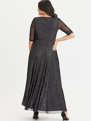 Scarlett & Jo Black Glitter Curve Elizabeth Floral Velvet Flocked Mesh Maxi Dress - Image 4 of 5