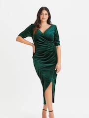 Scarlett & Jo Green Curve Velvet Maxi Bodycon Dress - Image 1 of 4