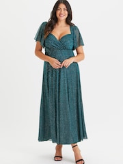 Scarlett & Jo Teal Green Curve Bolero Wrap Bodice Maxi Dress - Image 1 of 5
