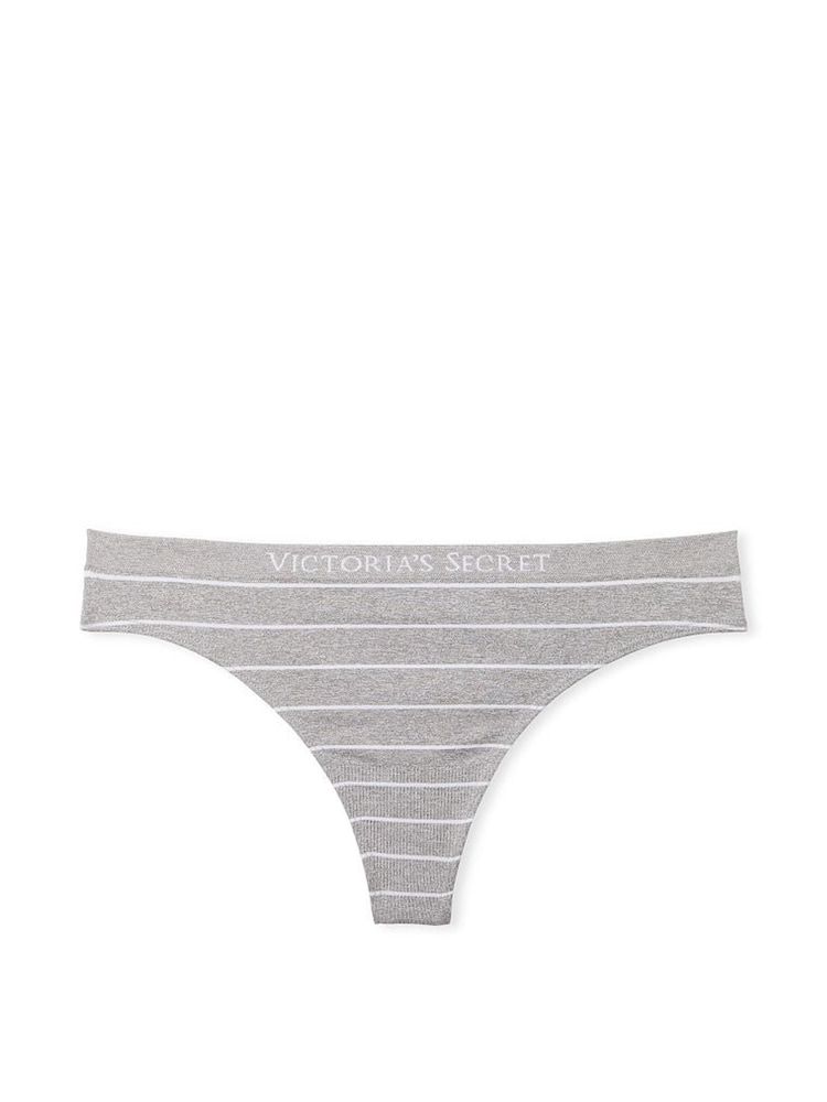 Victoria's Secret Grey Heather Stripe Thong Knickers - Image 3 of 3