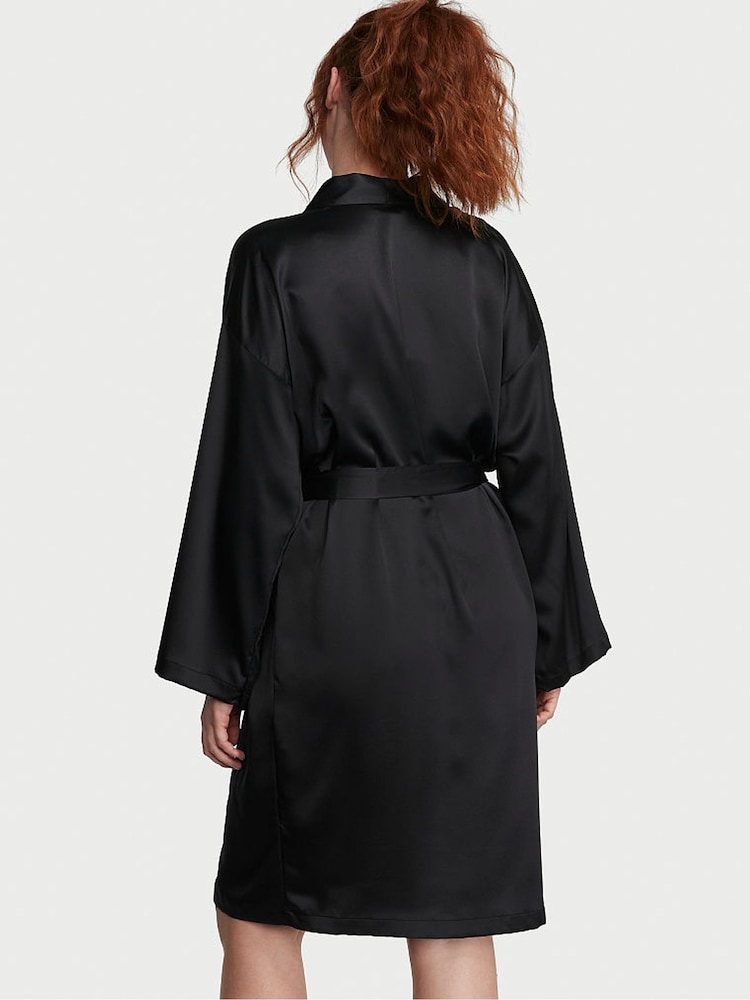 Victoria's Secret Black Satin Midi Robe - Image 2 of 3