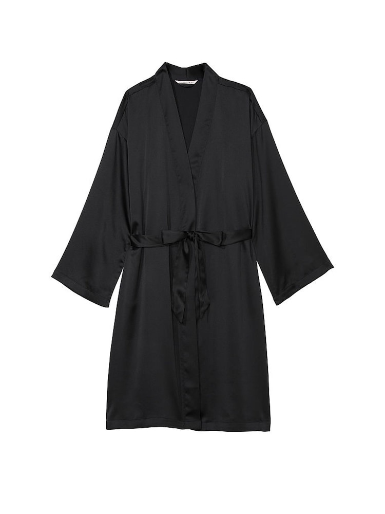 Victoria's Secret Black Satin Midi Robe - Image 3 of 3