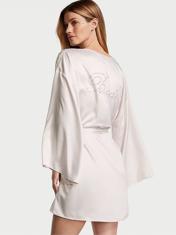 Victoria's Secret Coconut White Satin Bridal Embellished Dressing Gown - Image 1 of 4