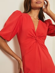 Lipsy Red Knot Puff Sleeve Jumpsuit - Image 4 of 4