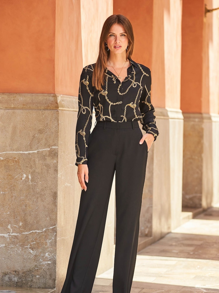 Sosandar Black High Waisted Wide Leg Trousers - Image 2 of 5 Sosandar Black High Waisted Wide Leg Trousers - Image 2 of 5