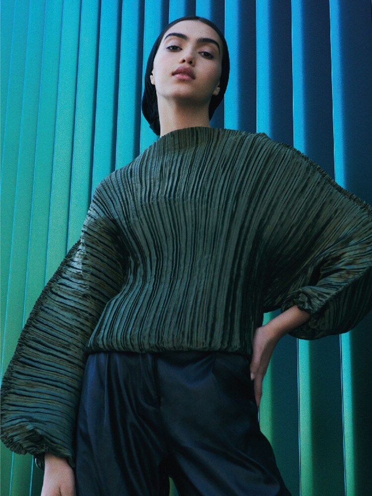 leem Green Batwing Plissé Top - Image 1 of 6