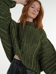 leem Green Batwing Plissé Top - Image 5 of 6