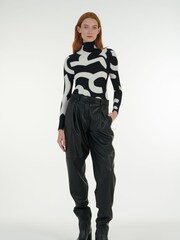 leem Black Monochrome Plissé Top - Image 1 of 6