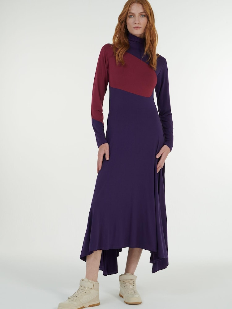 leem Purple High-Neck Jersey Dress - Image 1 of 6