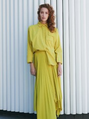 leem Green Asymmetric Pleated Skirt - Image 1 of 6