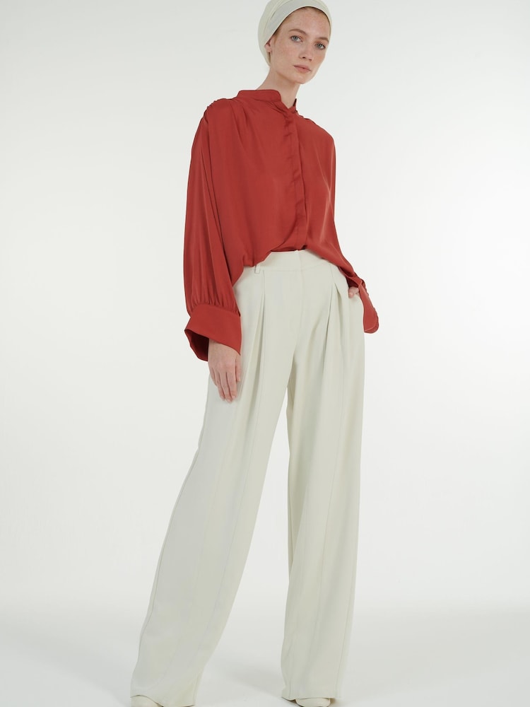 leem Red Mandarin Collar Blouse - Image 1 of 6 leem Red Mandarin Collar Blouse - Image 1 of 6