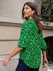 Love & Roses Green Animal Embroidered V Neck 3/4 Sleeve Blouse - Image 3 of 4