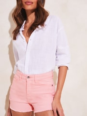 Lipsy Raw Hem Mid Rise Denim Shorts - Image 1 of 4