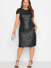 Yours Curve Black London Party Sequin Shift Dress - Image 2 of 4