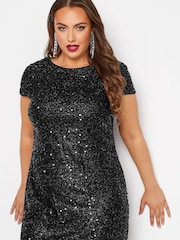 Yours Curve Black London Party Sequin Shift Dress - Image 4 of 4