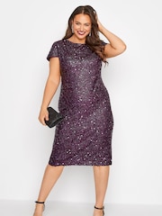 Yours Curve Purple London Party Sequin Shift Dress - Image 1 of 4