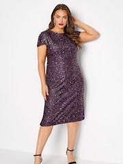 Yours Curve Purple London Party Sequin Shift Dress - Image 2 of 4